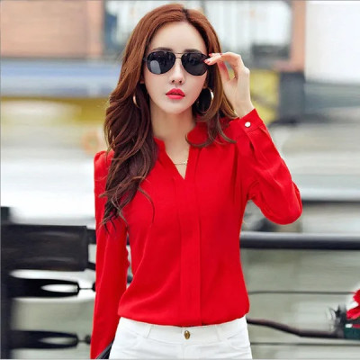 Long Sleeve Chiffon V Neck Slim Office Blouse Profile Picture